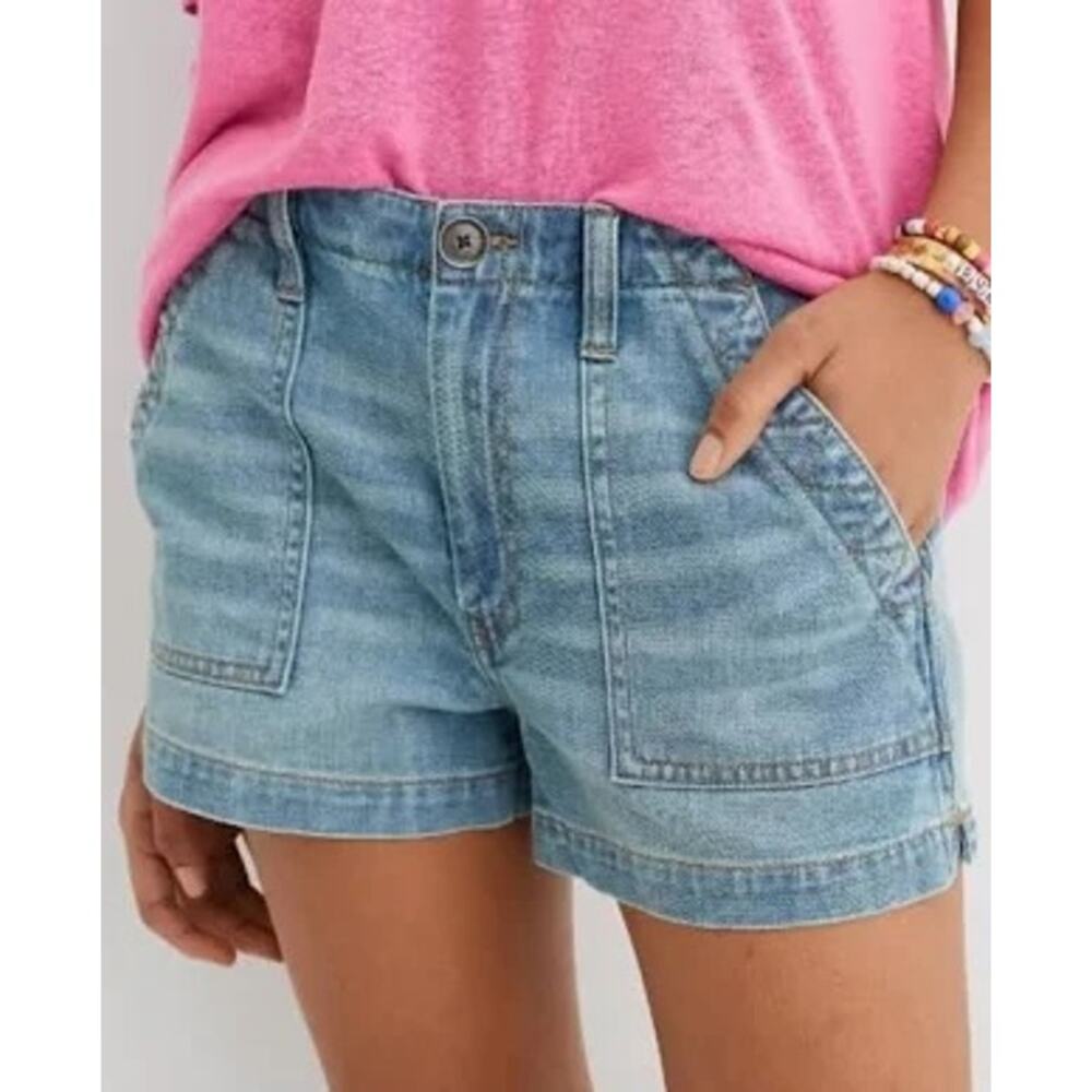Aerie Wander Mid Rise Jean Denim Shorts Chambray Blue Medium